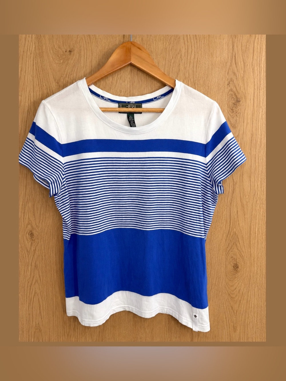 Ralph Lauren Vintage Y2K White & Blue Striped Short Sleeve Tee